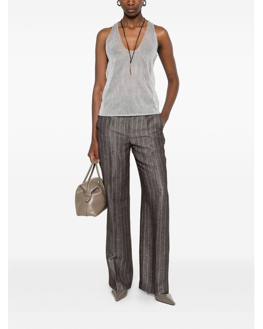 Via Masini 80 Gray Pinstriped Trousers