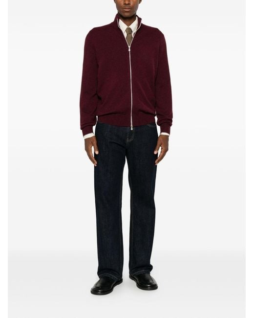 Brunello Cucinelli Purple Cashmere Zipped Cardigan for men