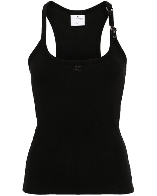 Courreges Black Buckle Ribbed Tank Top