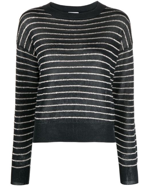 Brunello Cucinelli Black Striped Cotton Sweater