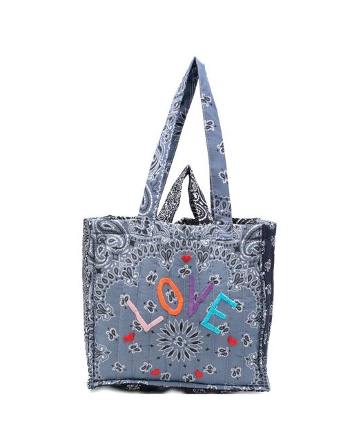 Call it By Your Name Blue Cotton Medium Cabas Bag