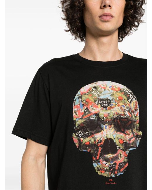 PS by Paul Smith Black Skull Sticker Cotton T-shirt for men