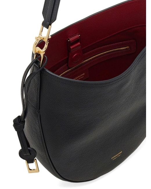 Ferragamo Black Medium Leather Hobo Bag