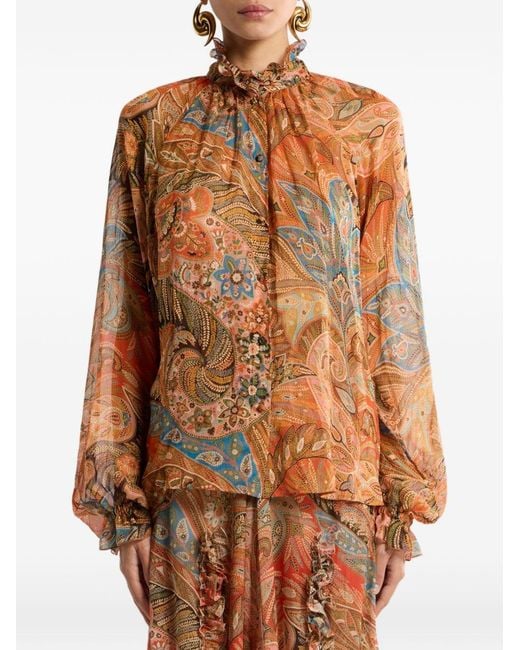 Etro Brown Shirt With Frill On The Collar