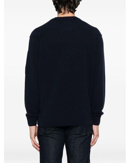 C P Company Blue Wool Crewneck Sweater for men