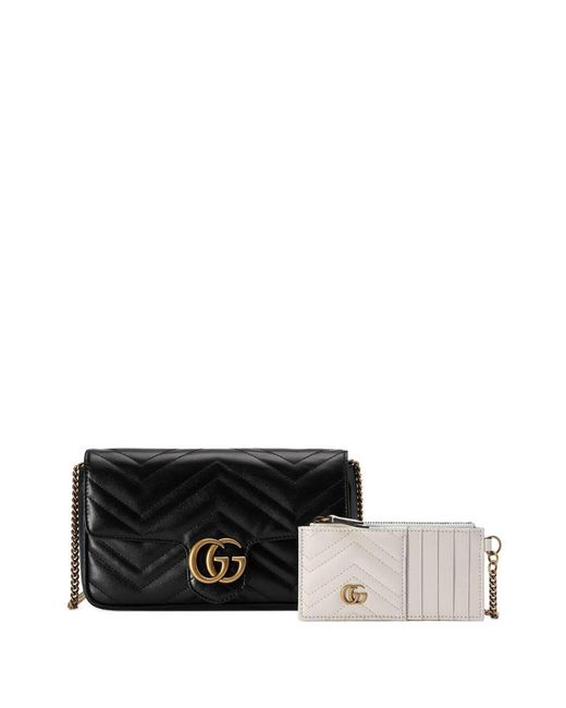 Gucci Black Leather GG Marmont Bag.