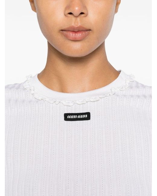 Miu Miu White Silk Crewneck Sweater