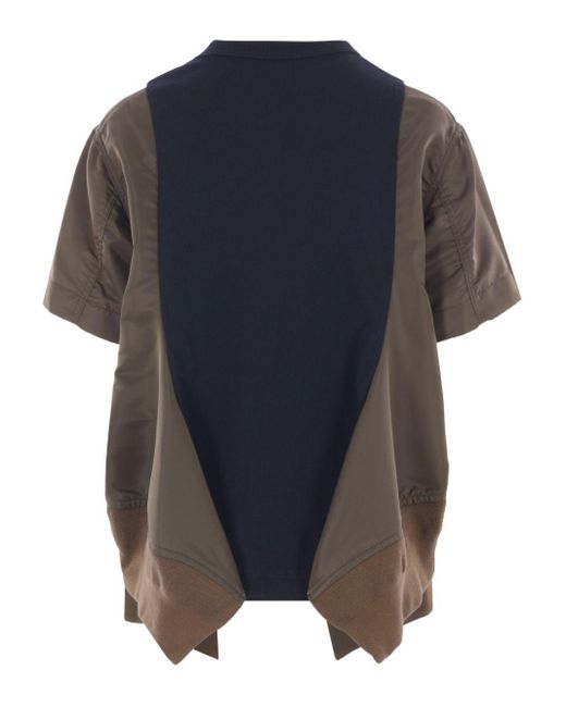 Sacai Blue Cotton And Nylon T-Shirt