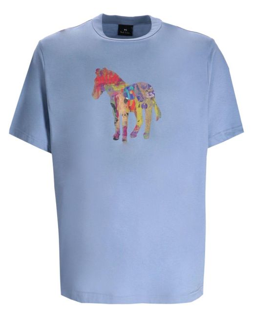 Paul Smith Blue Crewneck Printed T-Shirt for men