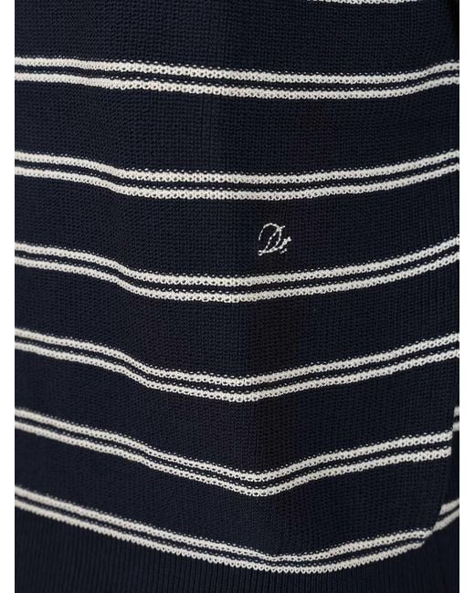 DUNST Blue Cotton Blend Striped Polo Shirt
