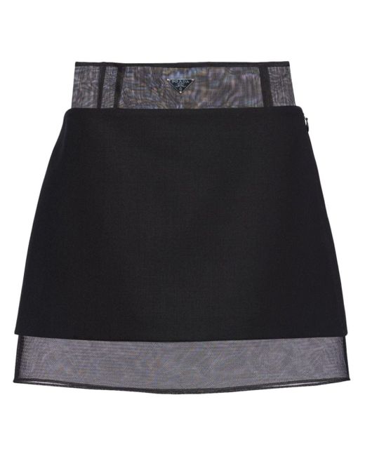 Prada Black Logo-plaque Wool Miniskirt