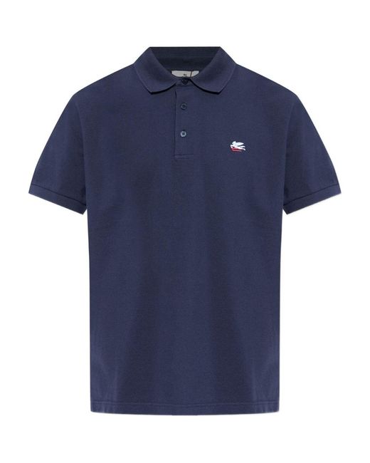 Etro Blue Logo Cotton Polo Shirt for men