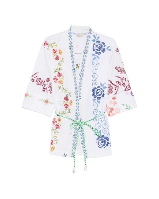 Relax Re-Luxe White Embroidered Cotton Kimono Jacket