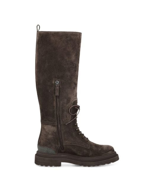 Brunello Cucinelli Black Suede Leather Boots