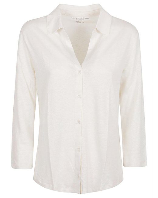Majestic White 3/4 Sleeve Linen Shirt