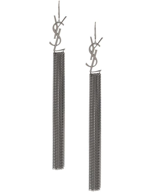 Saint Laurent Metallic Monogram Chain Tassel Earrings