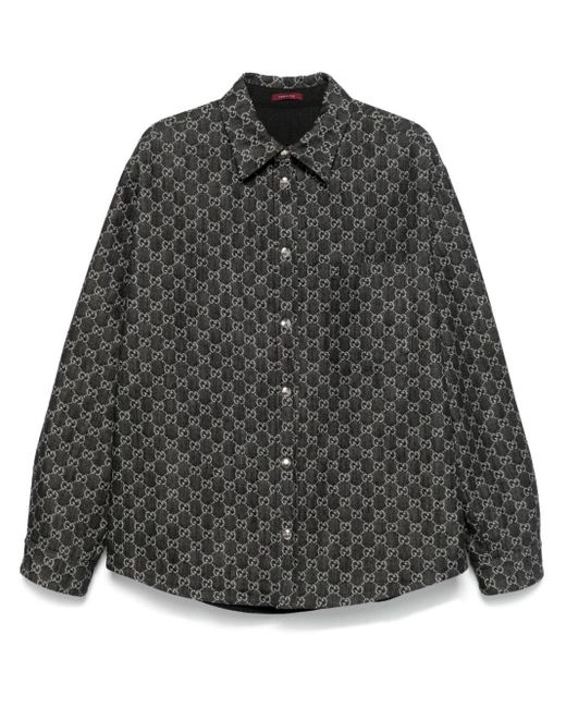 Gucci Gray Reversible Wool And Gg Denim Shirt for men