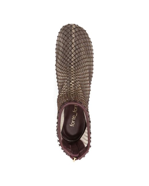 Forte_forte Brown Strass Mesh Ankle Boots