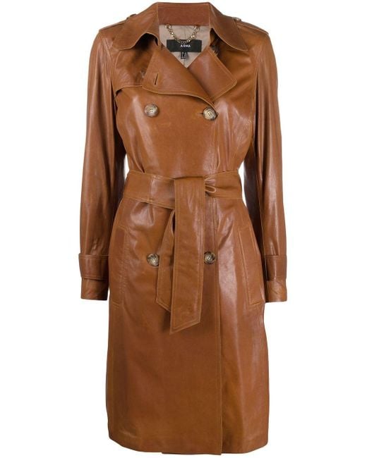 Arma Brown Leather Trench Coat