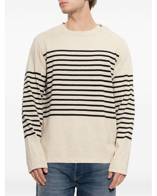 Emporio Armani White Linen Blend Striped Jumper for men