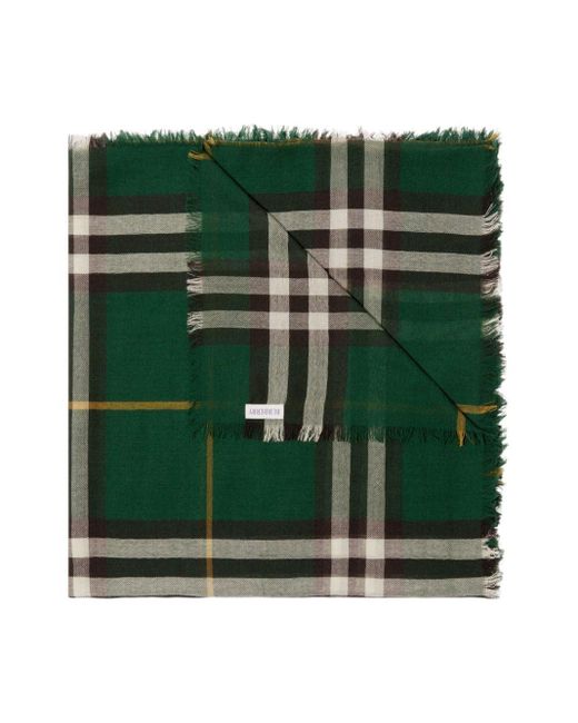 Burberry Green Wool Checked Scarf