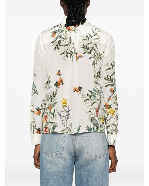 Alice + Olivia White Printed Silk Shirt