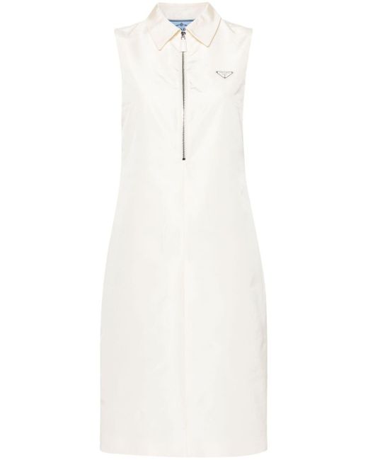Prada White Logo-appliqué Faille Dress