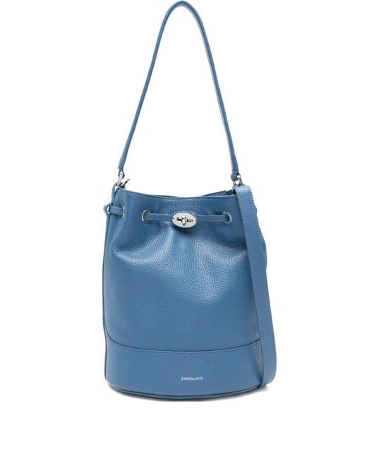 Zanellato Blue Monda' Daily Small Leather Bucket Bag
