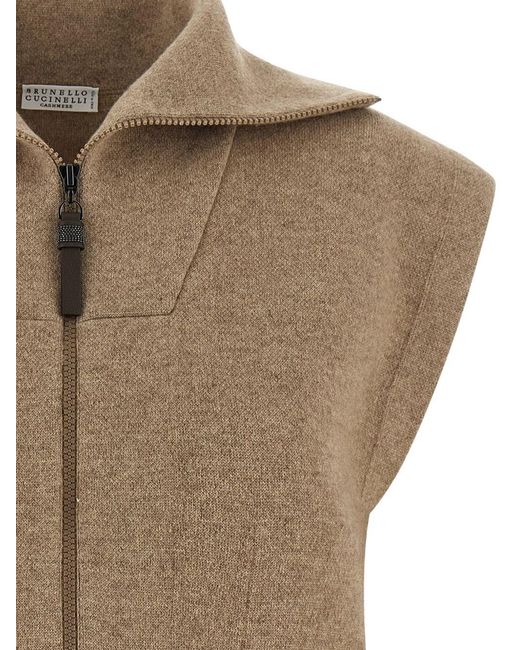 Brunello Cucinelli Brown Knitted Shirt Collar Sweater
