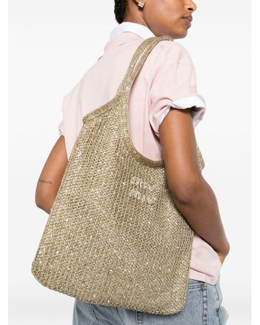 Miu Miu Natural Ivy Sequined Net Shoulder Bag