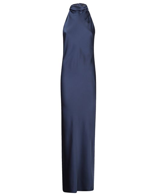 ACTUALEE Blue Long Dress With High Neck