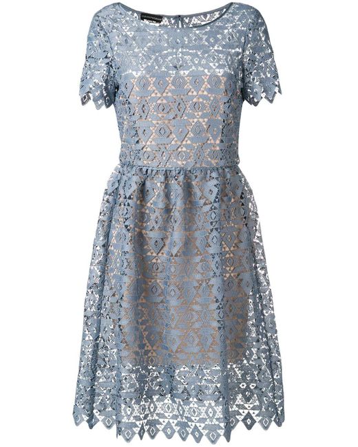 Emporio Armani Blue Geometric Macramé Dress