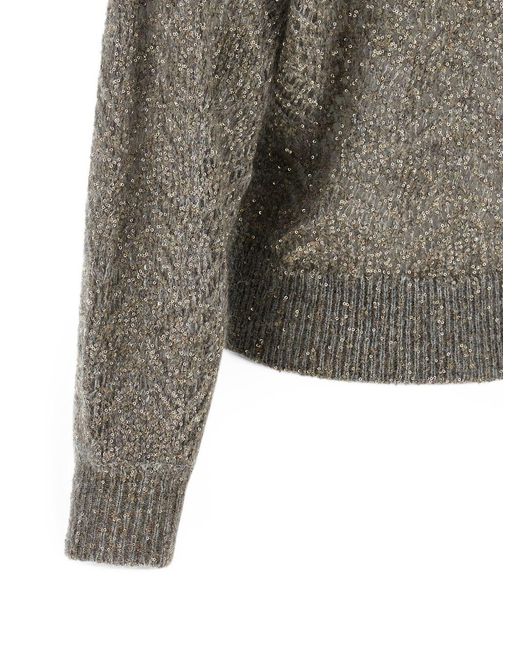 Brunello Cucinelli Gray Wool Turtle-Neck Jumper