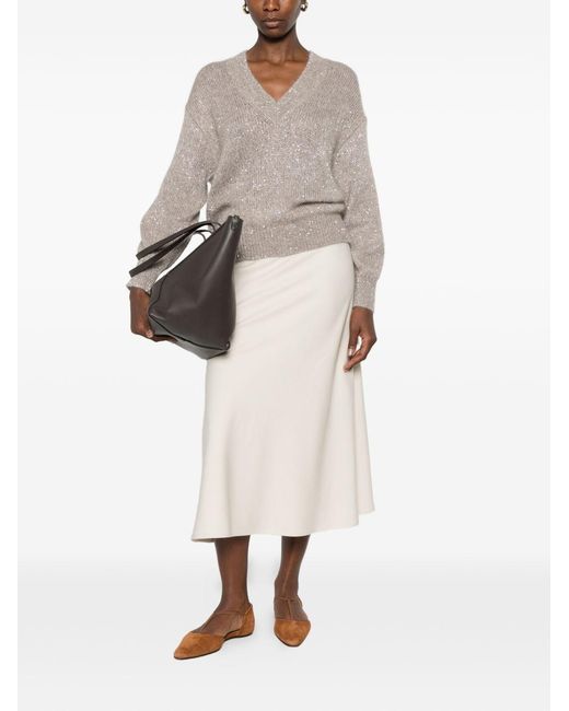 Brunello Cucinelli White Wool Blend Midi Skirt