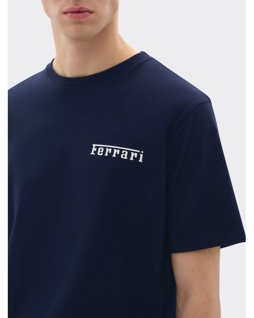 Ferrari Blue Cotton T-Shirt With Logo for men