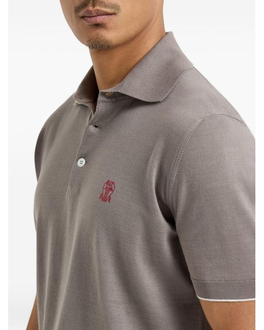 Brunello Cucinelli Gray Logo Cotton Polo Shirt for men