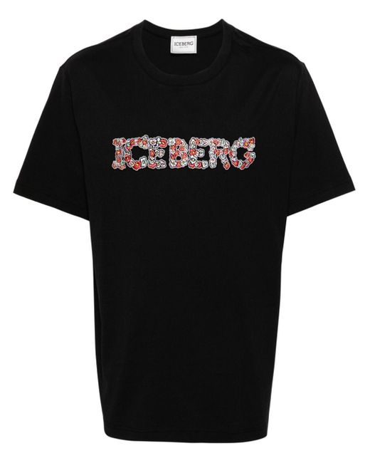 Iceberg Black 5d Logo-embroidered T-shirt for men