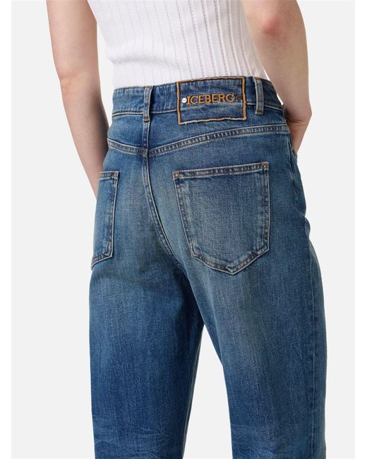 Iceberg Blue Stone Wash New Flare Fit Trousers