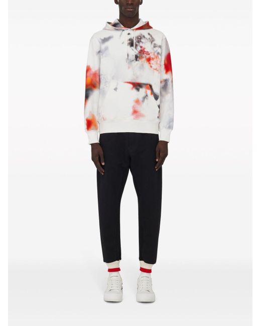 Alexander McQueen Red Floral All Over Print Cotton Hoodie for men
