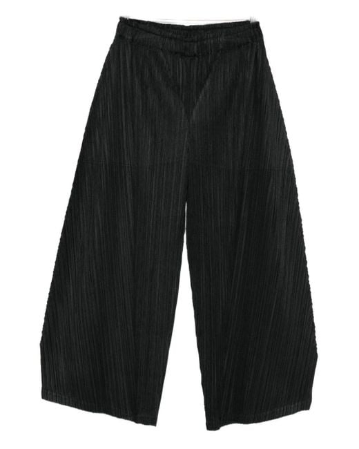 Pleats Please Issey Miyake Black Pleated Wide-Leg Trousers