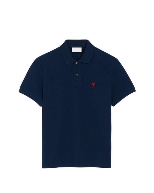 AMI Blue Ami De Coeur Cotton Polo Shirt for men