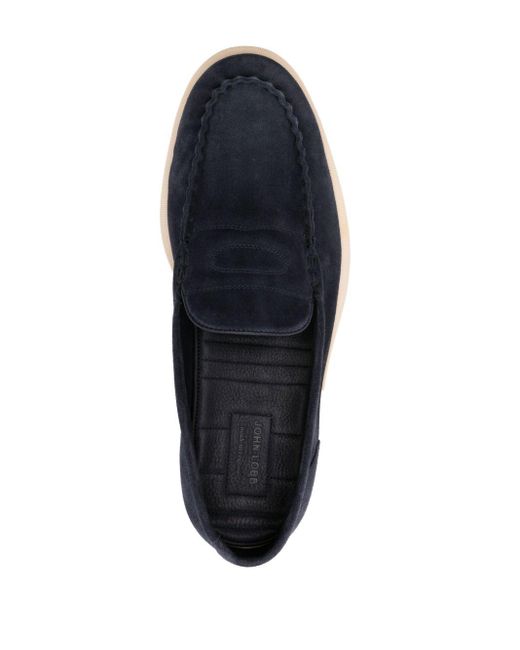 John Lobb Blue Pace Suede Loafers for men