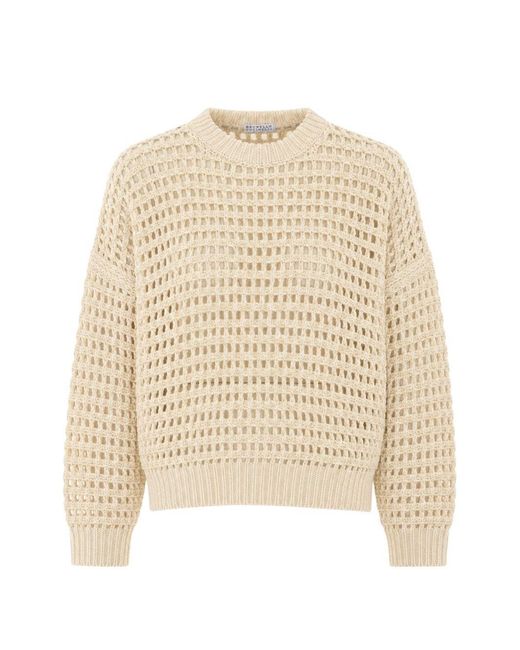 Brunello Cucinelli Natural Wool And Cashmere Open-Knit Sweater