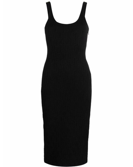 Fendi Ff Monogram Midi Dress in Black | Lyst