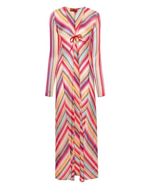 MISSONI BEACHWEAR Red Striped Long Cover-Up