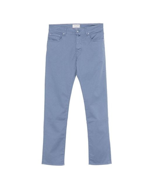 Jacob Cohen Blue Cotton Blend Slim Trousers for men