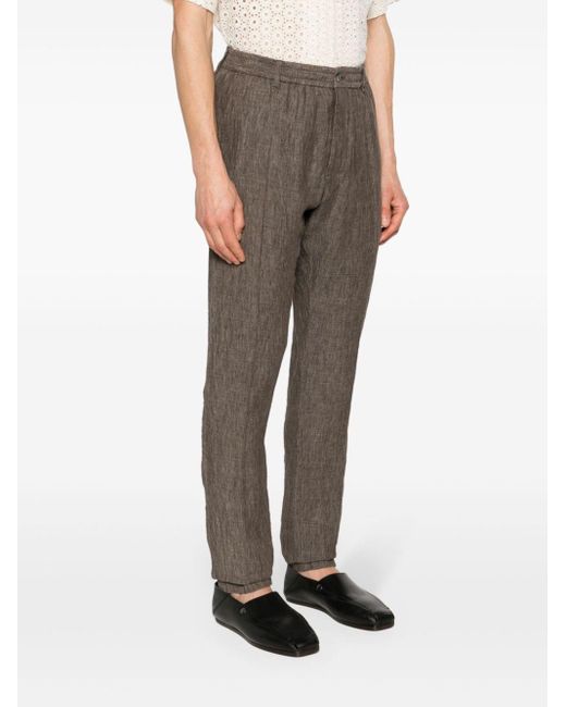 Emporio Armani Gray Linen Tapered Trousers for men