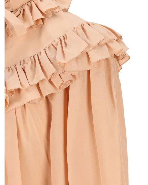 Chloé Natural Sand Oversized Ruffle Top