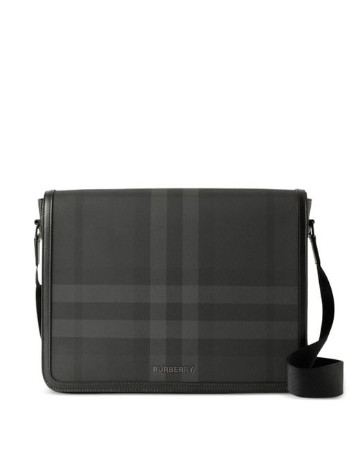 Burberry Black Check-pattern Messenger Bag for men