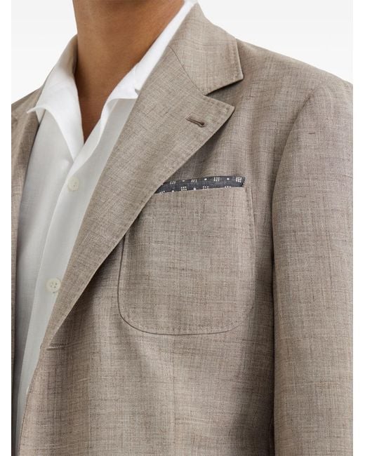 Brunello Cucinelli Brown Linen And Silk Single-Breasted Jacket for men